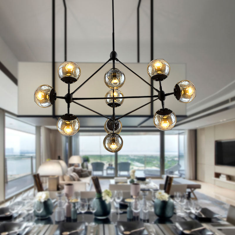 10-Light Chandelier with Sphere Shade Amber Glass Vintage Living Room Ceiling Lamp Clearhalo 'Ceiling Lights' 'Chandeliers' 'Glass shade' 'Glass' 'Industrial Chandeliers' 'Industrial' 'Middle Century Chandeliers' 'Tiffany' Lighting' 598104