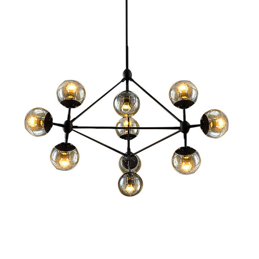 10-Light Chandelier with Sphere Shade Amber Glass Vintage Living Room Ceiling Lamp Clearhalo 'Ceiling Lights' 'Chandeliers' 'Glass shade' 'Glass' 'Industrial Chandeliers' 'Industrial' 'Middle Century Chandeliers' 'Tiffany' Lighting' 598106