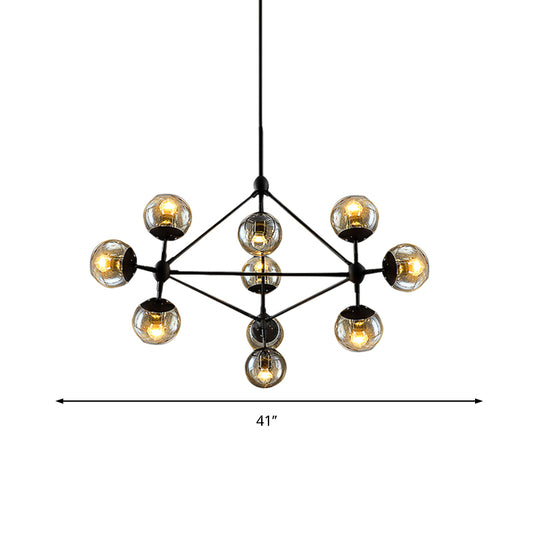 10-Light Chandelier with Sphere Shade Amber Glass Vintage Living Room Ceiling Lamp Clearhalo 'Ceiling Lights' 'Chandeliers' 'Glass shade' 'Glass' 'Industrial Chandeliers' 'Industrial' 'Middle Century Chandeliers' 'Tiffany' Lighting' 598107