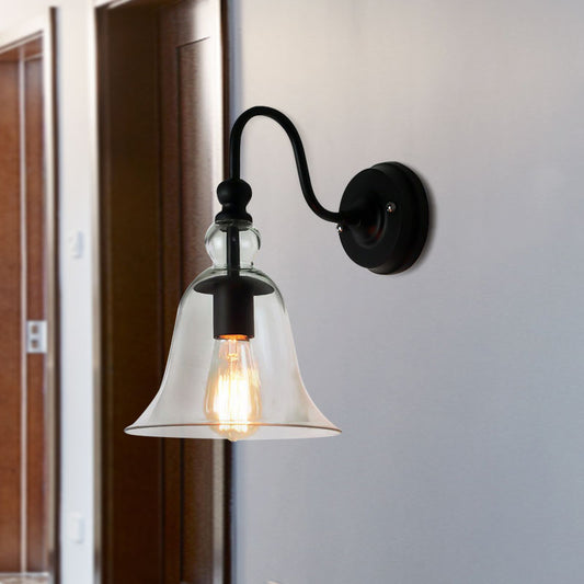 Bell Wall Light Sconce Modern Glass 1 Light Clear Wall Sconce with Gooseneck Arm Clear Clearhalo 'Cast Iron' 'Glass' 'Industrial' 'Modern wall lights' 'Modern' 'Tiffany' 'Traditional wall lights' 'Wall Lamps & Sconces' 'Wall Lights' Lighting' 598145