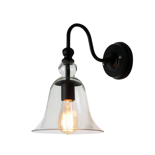 Bell Wall Light Sconce Modern Glass 1 Light Clear Wall Sconce with Gooseneck Arm Clearhalo 'Cast Iron' 'Glass' 'Industrial' 'Modern wall lights' 'Modern' 'Tiffany' 'Traditional wall lights' 'Wall Lamps & Sconces' 'Wall Lights' Lighting' 598148