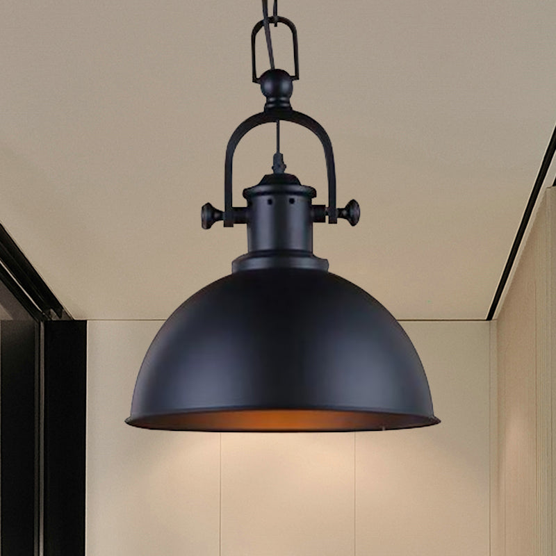 Vintage Style Dome Pendant Light 1 Bulb Metal Hanging Lamp in Black/White for Dining Room Clearhalo 'Art Deco Pendants' 'Black' 'Cast Iron' 'Ceiling Lights' 'Ceramic' 'Crystal' 'Industrial Pendants' 'Industrial' 'Metal' 'Middle Century Pendants' 'Pendant Lights' 'Pendants' 'Rustic Pendants' 'Tiffany' Lighting' 598245