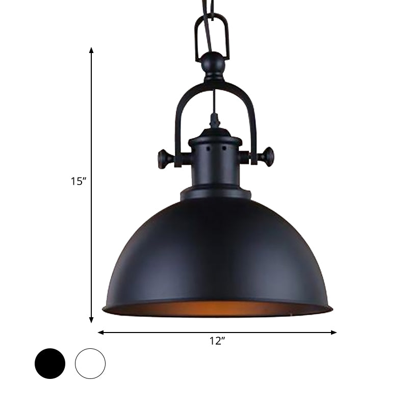 Vintage Style Dome Pendant Light 1 Bulb Metal Hanging Lamp in Black/White for Dining Room Clearhalo 'Art Deco Pendants' 'Black' 'Cast Iron' 'Ceiling Lights' 'Ceramic' 'Crystal' 'Industrial Pendants' 'Industrial' 'Metal' 'Middle Century Pendants' 'Pendant Lights' 'Pendants' 'Rustic Pendants' 'Tiffany' Lighting' 598247