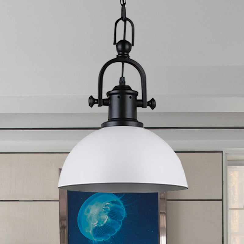 Vintage Style Dome Pendant Light 1 Bulb Metal Hanging Lamp in Black/White for Dining Room Clearhalo 'Art Deco Pendants' 'Black' 'Cast Iron' 'Ceiling Lights' 'Ceramic' 'Crystal' 'Industrial Pendants' 'Industrial' 'Metal' 'Middle Century Pendants' 'Pendant Lights' 'Pendants' 'Rustic Pendants' 'Tiffany' Lighting' 598250