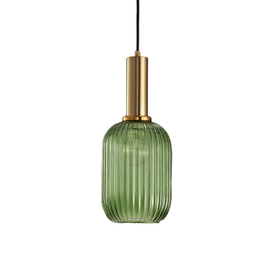 Black/Gold Cylinder/Oval/Capsule Pendant Lamp Modernist 1 Light Grey/Green/Amber Ribbed Glass Ceiling Light Fixture for Kitchen Clearhalo 'Ceiling Lights' 'Glass shade' 'Glass' 'Modern Pendants' 'Modern' 'Pendant Lights' 'Pendants' Lighting' 598291
