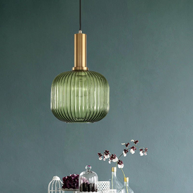 Black/Gold Cylinder/Oval/Capsule Pendant Lamp Modernist 1 Light Grey/Green/Amber Ribbed Glass Ceiling Light Fixture for Kitchen Clearhalo 'Ceiling Lights' 'Glass shade' 'Glass' 'Modern Pendants' 'Modern' 'Pendant Lights' 'Pendants' Lighting' 598315
