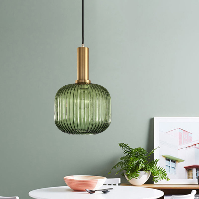 Black/Gold Cylinder/Oval/Capsule Pendant Lamp Modernist 1 Light Grey/Green/Amber Ribbed Glass Ceiling Light Fixture for Kitchen Clearhalo 'Ceiling Lights' 'Glass shade' 'Glass' 'Modern Pendants' 'Modern' 'Pendant Lights' 'Pendants' Lighting' 598316