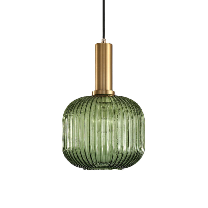 Black/Gold Cylinder/Oval/Capsule Pendant Lamp Modernist 1 Light Grey/Green/Amber Ribbed Glass Ceiling Light Fixture for Kitchen Clearhalo 'Ceiling Lights' 'Glass shade' 'Glass' 'Modern Pendants' 'Modern' 'Pendant Lights' 'Pendants' Lighting' 598317
