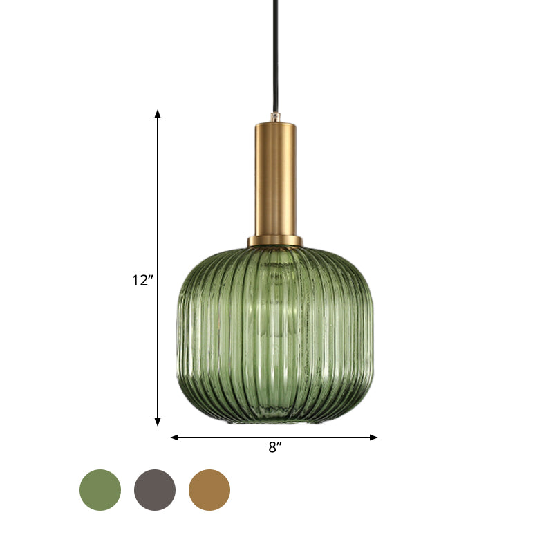Black/Gold Cylinder/Oval/Capsule Pendant Lamp Modernist 1 Light Grey/Green/Amber Ribbed Glass Ceiling Light Fixture for Kitchen Clearhalo 'Ceiling Lights' 'Glass shade' 'Glass' 'Modern Pendants' 'Modern' 'Pendant Lights' 'Pendants' Lighting' 598318