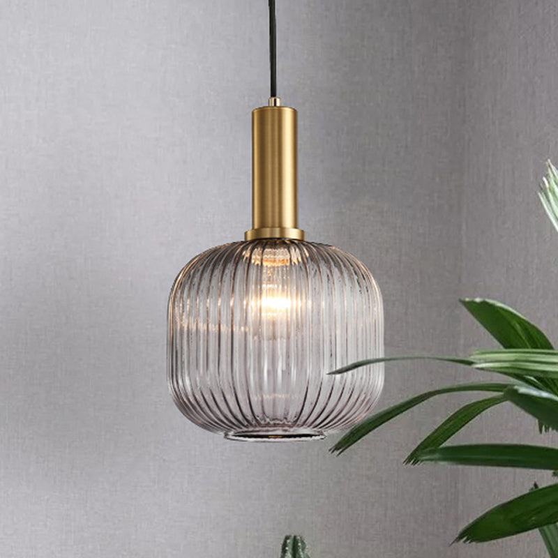 Black/Gold Cylinder/Oval/Capsule Pendant Lamp Modernist 1 Light Grey/Green/Amber Ribbed Glass Ceiling Light Fixture for Kitchen Gold Gray Cylinder Clearhalo 'Ceiling Lights' 'Glass shade' 'Glass' 'Modern Pendants' 'Modern' 'Pendant Lights' 'Pendants' Lighting' 598319