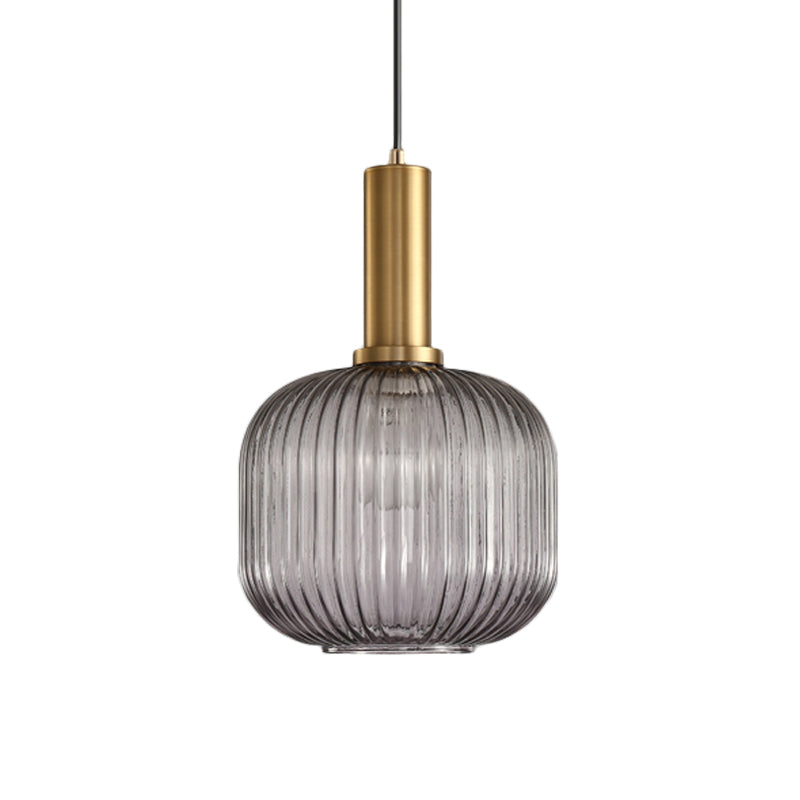 Black/Gold Cylinder/Oval/Capsule Pendant Lamp Modernist 1 Light Grey/Green/Amber Ribbed Glass Ceiling Light Fixture for Kitchen Clearhalo 'Ceiling Lights' 'Glass shade' 'Glass' 'Modern Pendants' 'Modern' 'Pendant Lights' 'Pendants' Lighting' 598322