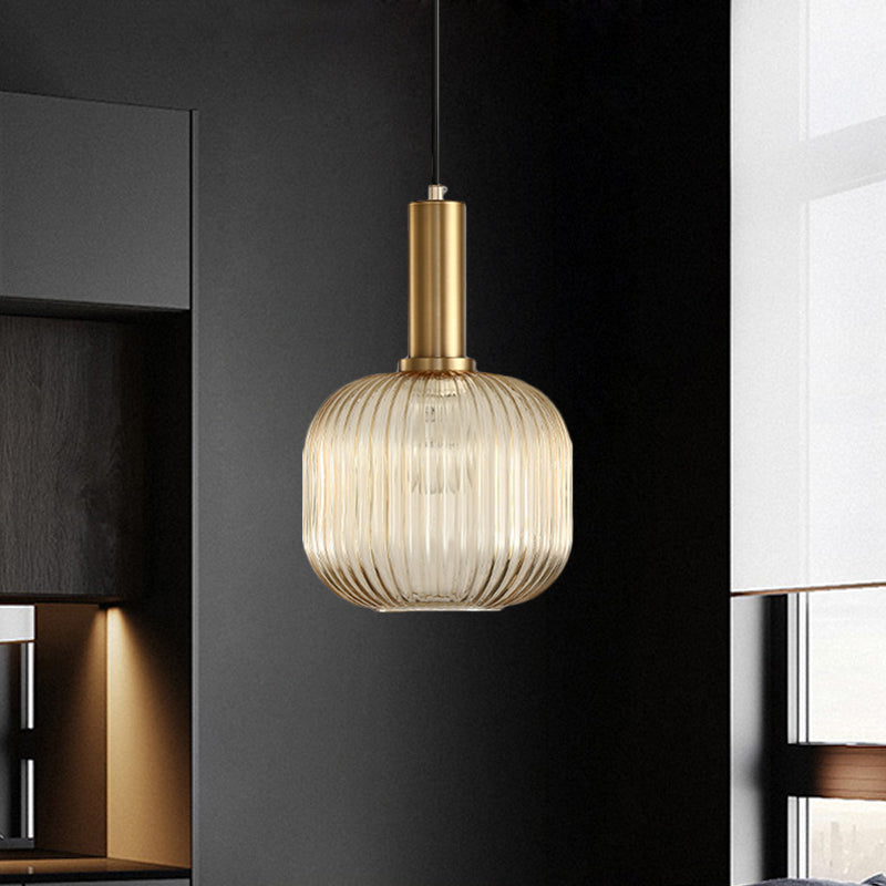 Black/Gold Cylinder/Oval/Capsule Pendant Lamp Modernist 1 Light Grey/Green/Amber Ribbed Glass Ceiling Light Fixture for Kitchen Clearhalo 'Ceiling Lights' 'Glass shade' 'Glass' 'Modern Pendants' 'Modern' 'Pendant Lights' 'Pendants' Lighting' 598324