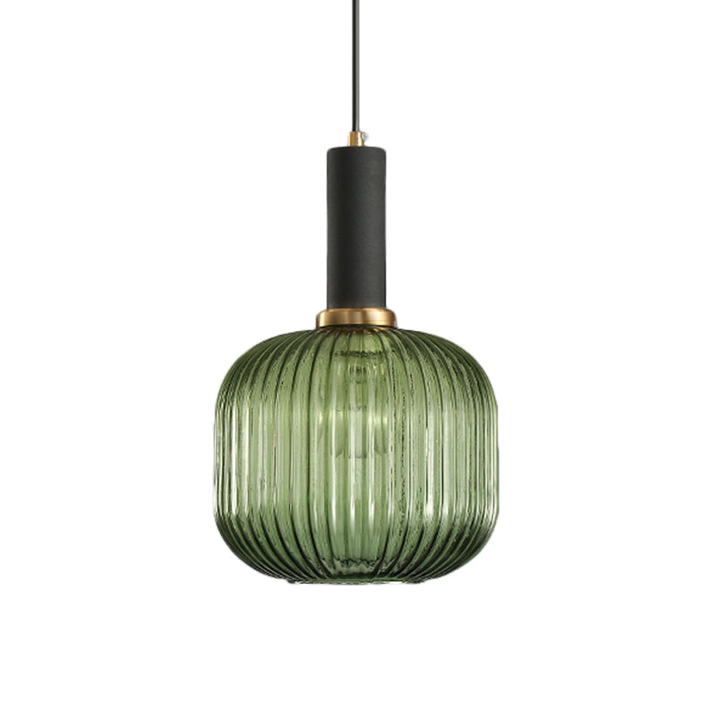 Black/Gold Cylinder/Oval/Capsule Pendant Lamp Modernist 1 Light Grey/Green/Amber Ribbed Glass Ceiling Light Fixture for Kitchen Clearhalo 'Ceiling Lights' 'Glass shade' 'Glass' 'Modern Pendants' 'Modern' 'Pendant Lights' 'Pendants' Lighting' 598330