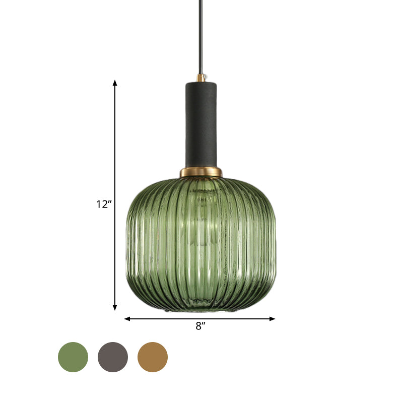 Black/Gold Cylinder/Oval/Capsule Pendant Lamp Modernist 1 Light Grey/Green/Amber Ribbed Glass Ceiling Light Fixture for Kitchen Clearhalo 'Ceiling Lights' 'Glass shade' 'Glass' 'Modern Pendants' 'Modern' 'Pendant Lights' 'Pendants' Lighting' 598331