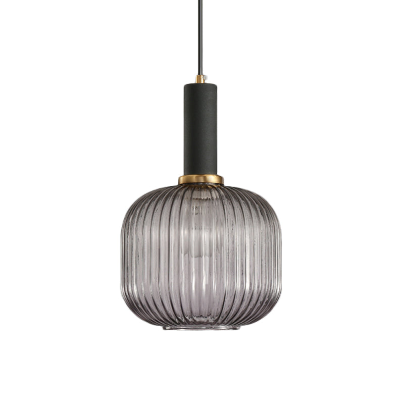 Black/Gold Cylinder/Oval/Capsule Pendant Lamp Modernist 1 Light Grey/Green/Amber Ribbed Glass Ceiling Light Fixture for Kitchen Clearhalo 'Ceiling Lights' 'Glass shade' 'Glass' 'Modern Pendants' 'Modern' 'Pendant Lights' 'Pendants' Lighting' 598335