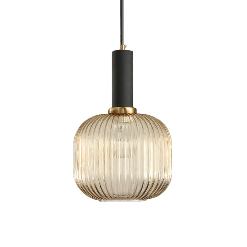 Black/Gold Cylinder/Oval/Capsule Pendant Lamp Modernist 1 Light Grey/Green/Amber Ribbed Glass Ceiling Light Fixture for Kitchen Clearhalo 'Ceiling Lights' 'Glass shade' 'Glass' 'Modern Pendants' 'Modern' 'Pendant Lights' 'Pendants' Lighting' 598339