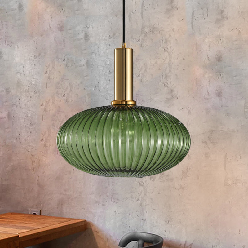 Black/Gold Cylinder/Oval/Capsule Pendant Lamp Modernist 1 Light Grey/Green/Amber Ribbed Glass Ceiling Light Fixture for Kitchen Gold Green Oval Clearhalo 'Ceiling Lights' 'Glass shade' 'Glass' 'Modern Pendants' 'Modern' 'Pendant Lights' 'Pendants' Lighting' 598340