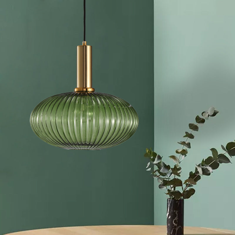 Black/Gold Cylinder/Oval/Capsule Pendant Lamp Modernist 1 Light Grey/Green/Amber Ribbed Glass Ceiling Light Fixture for Kitchen Clearhalo 'Ceiling Lights' 'Glass shade' 'Glass' 'Modern Pendants' 'Modern' 'Pendant Lights' 'Pendants' Lighting' 598341