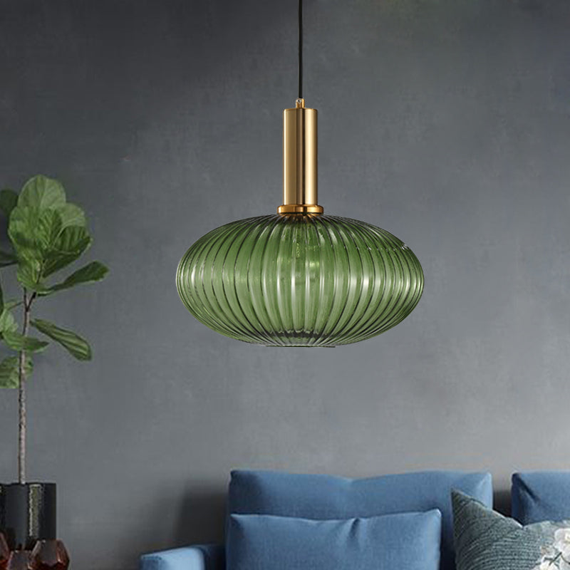 Black/Gold Cylinder/Oval/Capsule Pendant Lamp Modernist 1 Light Grey/Green/Amber Ribbed Glass Ceiling Light Fixture for Kitchen Clearhalo 'Ceiling Lights' 'Glass shade' 'Glass' 'Modern Pendants' 'Modern' 'Pendant Lights' 'Pendants' Lighting' 598342