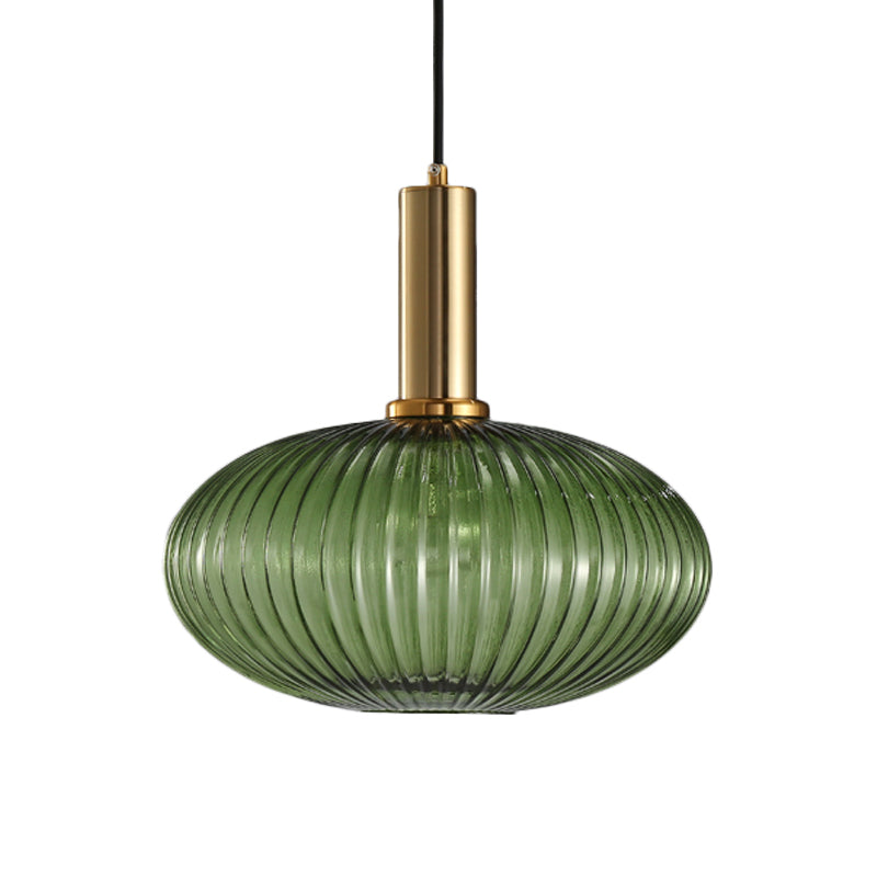 Black/Gold Cylinder/Oval/Capsule Pendant Lamp Modernist 1 Light Grey/Green/Amber Ribbed Glass Ceiling Light Fixture for Kitchen Clearhalo 'Ceiling Lights' 'Glass shade' 'Glass' 'Modern Pendants' 'Modern' 'Pendant Lights' 'Pendants' Lighting' 598343