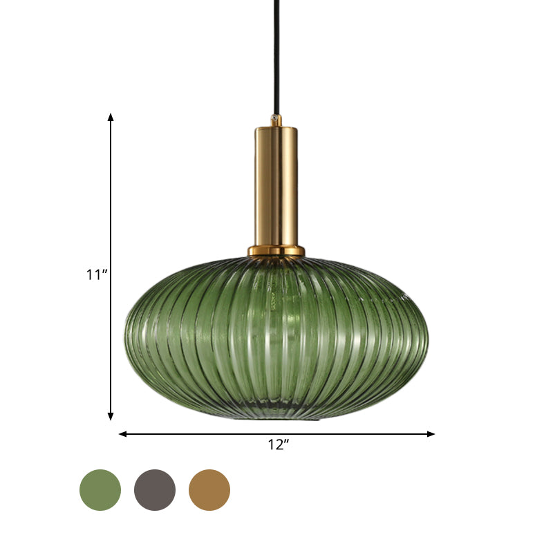 Black/Gold Cylinder/Oval/Capsule Pendant Lamp Modernist 1 Light Grey/Green/Amber Ribbed Glass Ceiling Light Fixture for Kitchen Clearhalo 'Ceiling Lights' 'Glass shade' 'Glass' 'Modern Pendants' 'Modern' 'Pendant Lights' 'Pendants' Lighting' 598344