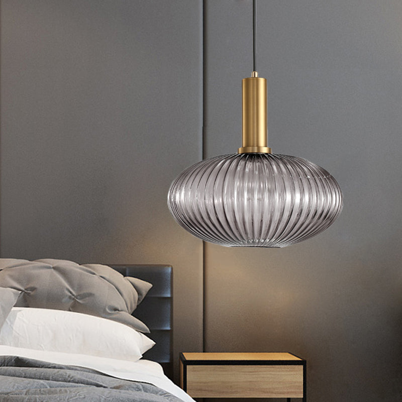 Black/Gold Cylinder/Oval/Capsule Pendant Lamp Modernist 1 Light Grey/Green/Amber Ribbed Glass Ceiling Light Fixture for Kitchen Clearhalo 'Ceiling Lights' 'Glass shade' 'Glass' 'Modern Pendants' 'Modern' 'Pendant Lights' 'Pendants' Lighting' 598347