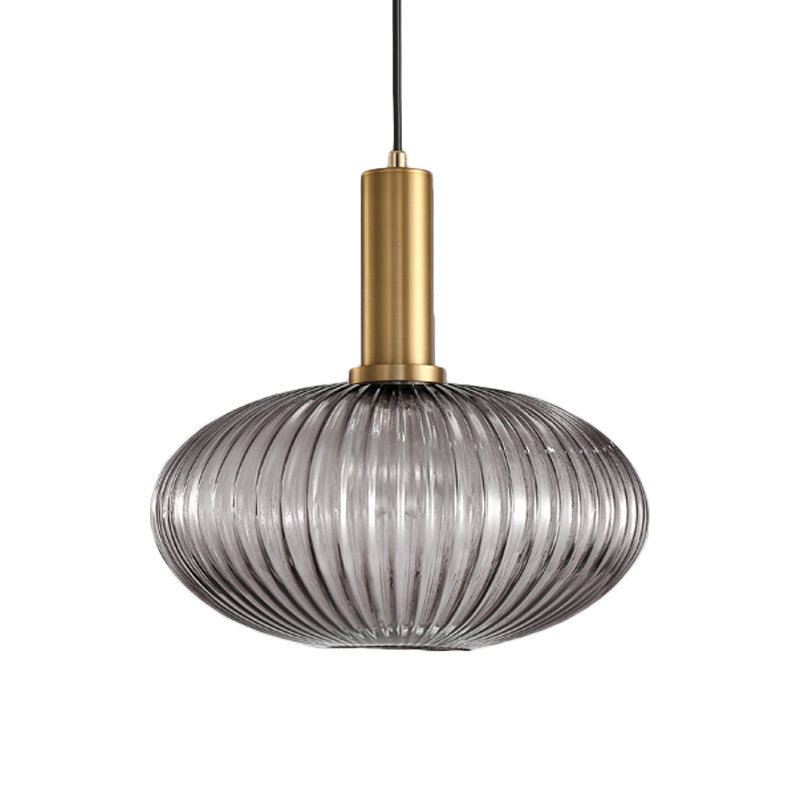 Black/Gold Cylinder/Oval/Capsule Pendant Lamp Modernist 1 Light Grey/Green/Amber Ribbed Glass Ceiling Light Fixture for Kitchen Clearhalo 'Ceiling Lights' 'Glass shade' 'Glass' 'Modern Pendants' 'Modern' 'Pendant Lights' 'Pendants' Lighting' 598348