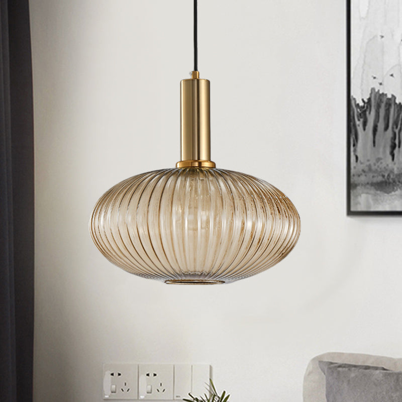 Black/Gold Cylinder/Oval/Capsule Pendant Lamp Modernist 1 Light Grey/Green/Amber Ribbed Glass Ceiling Light Fixture for Kitchen Clearhalo 'Ceiling Lights' 'Glass shade' 'Glass' 'Modern Pendants' 'Modern' 'Pendant Lights' 'Pendants' Lighting' 598350