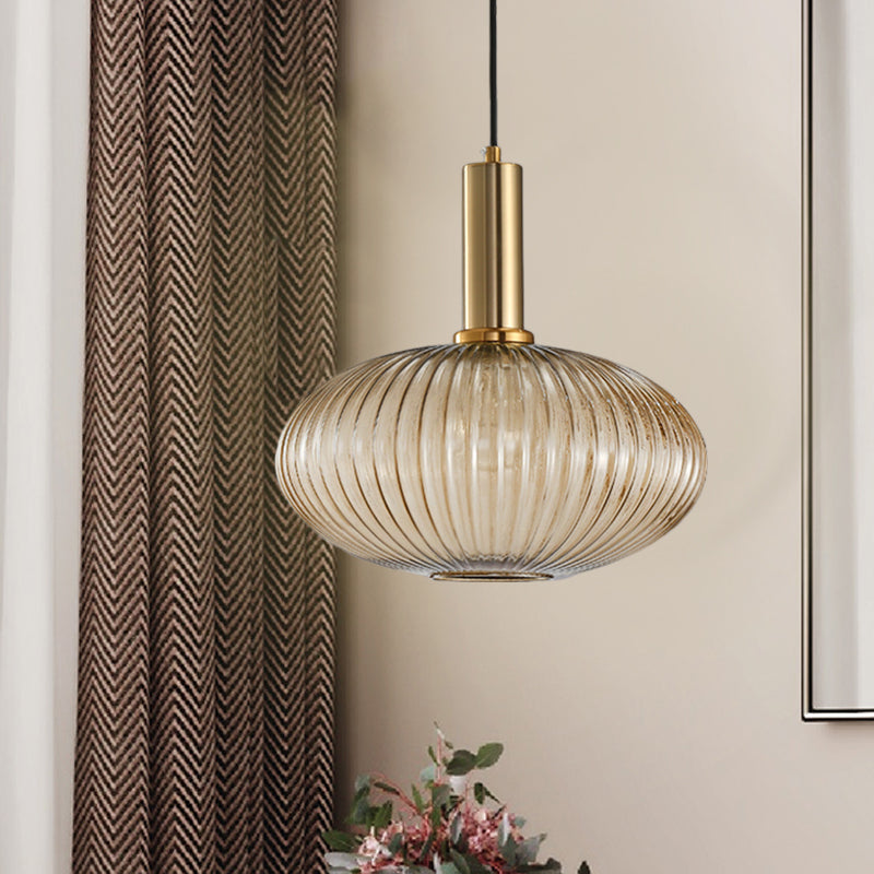 Black/Gold Cylinder/Oval/Capsule Pendant Lamp Modernist 1 Light Grey/Green/Amber Ribbed Glass Ceiling Light Fixture for Kitchen Clearhalo 'Ceiling Lights' 'Glass shade' 'Glass' 'Modern Pendants' 'Modern' 'Pendant Lights' 'Pendants' Lighting' 598351