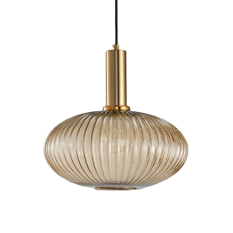 Black/Gold Cylinder/Oval/Capsule Pendant Lamp Modernist 1 Light Grey/Green/Amber Ribbed Glass Ceiling Light Fixture for Kitchen Clearhalo 'Ceiling Lights' 'Glass shade' 'Glass' 'Modern Pendants' 'Modern' 'Pendant Lights' 'Pendants' Lighting' 598352