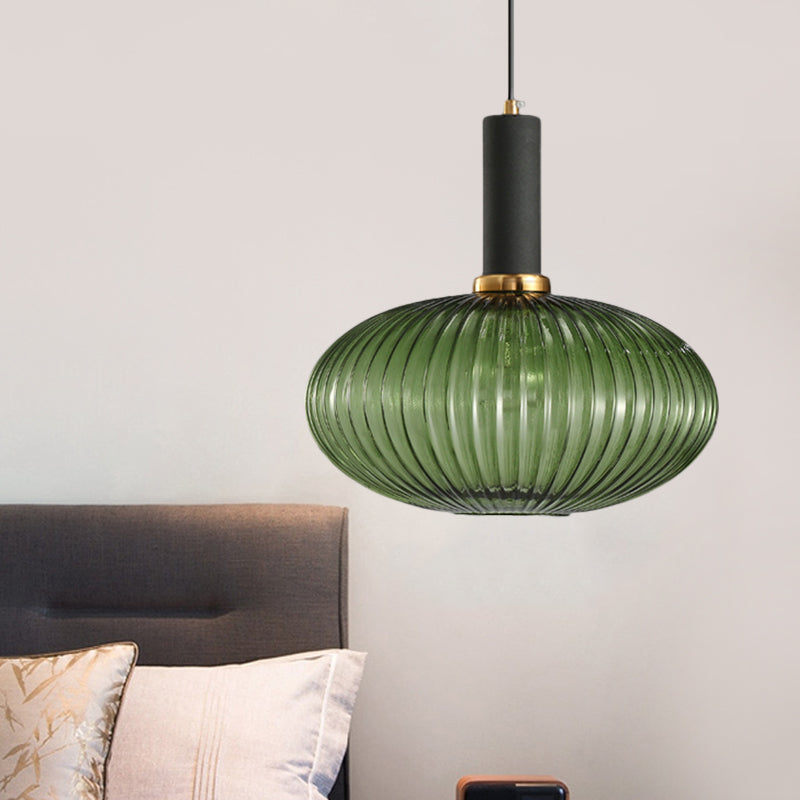 Black/Gold Cylinder/Oval/Capsule Pendant Lamp Modernist 1 Light Grey/Green/Amber Ribbed Glass Ceiling Light Fixture for Kitchen Clearhalo 'Ceiling Lights' 'Glass shade' 'Glass' 'Modern Pendants' 'Modern' 'Pendant Lights' 'Pendants' Lighting' 598354