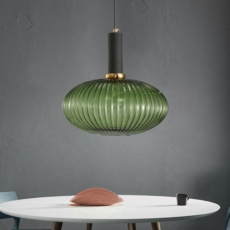 Black/Gold Cylinder/Oval/Capsule Pendant Lamp Modernist 1 Light Grey/Green/Amber Ribbed Glass Ceiling Light Fixture for Kitchen Clearhalo 'Ceiling Lights' 'Glass shade' 'Glass' 'Modern Pendants' 'Modern' 'Pendant Lights' 'Pendants' Lighting' 598355