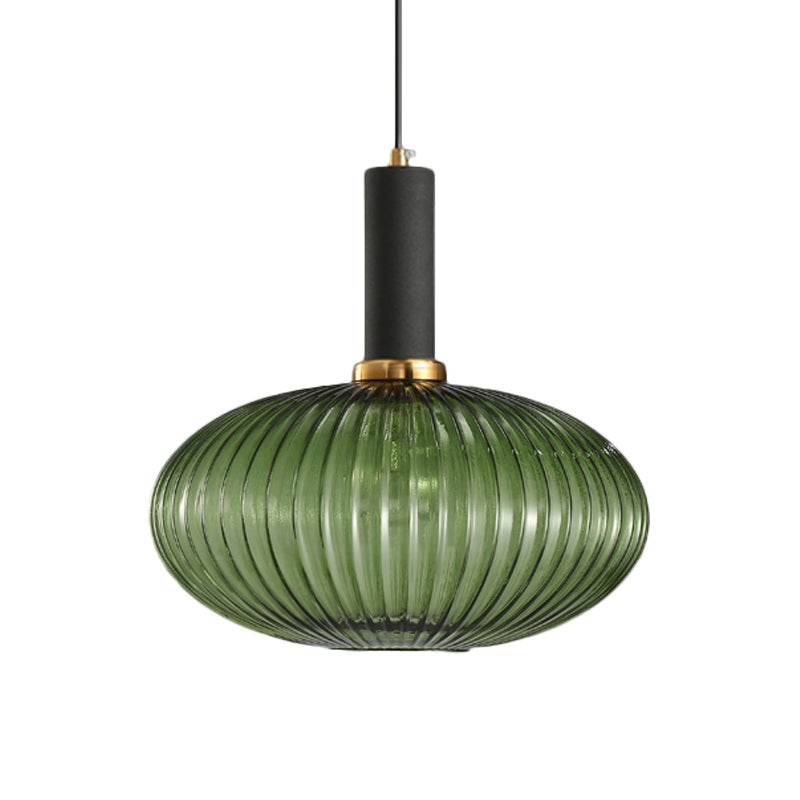 Black/Gold Cylinder/Oval/Capsule Pendant Lamp Modernist 1 Light Grey/Green/Amber Ribbed Glass Ceiling Light Fixture for Kitchen Clearhalo 'Ceiling Lights' 'Glass shade' 'Glass' 'Modern Pendants' 'Modern' 'Pendant Lights' 'Pendants' Lighting' 598356