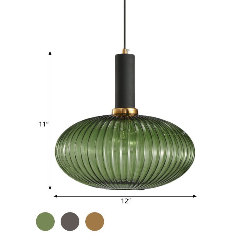 Black/Gold Cylinder/Oval/Capsule Pendant Lamp Modernist 1 Light Grey/Green/Amber Ribbed Glass Ceiling Light Fixture for Kitchen Clearhalo 'Ceiling Lights' 'Glass shade' 'Glass' 'Modern Pendants' 'Modern' 'Pendant Lights' 'Pendants' Lighting' 598357