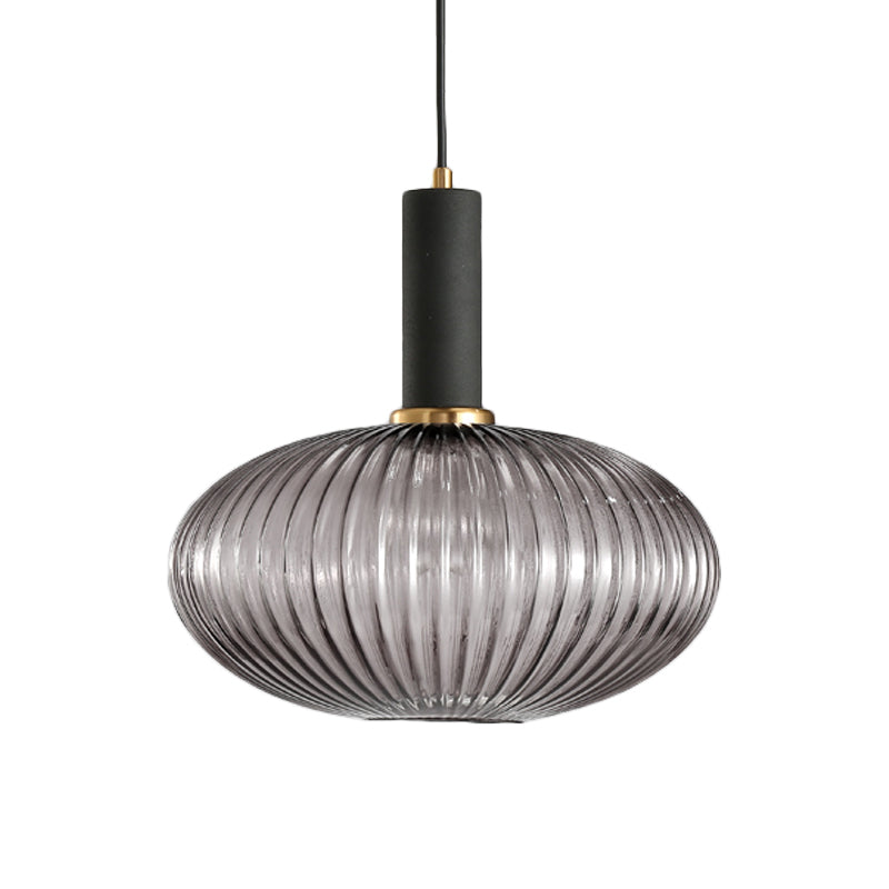 Black/Gold Cylinder/Oval/Capsule Pendant Lamp Modernist 1 Light Grey/Green/Amber Ribbed Glass Ceiling Light Fixture for Kitchen Clearhalo 'Ceiling Lights' 'Glass shade' 'Glass' 'Modern Pendants' 'Modern' 'Pendant Lights' 'Pendants' Lighting' 598361