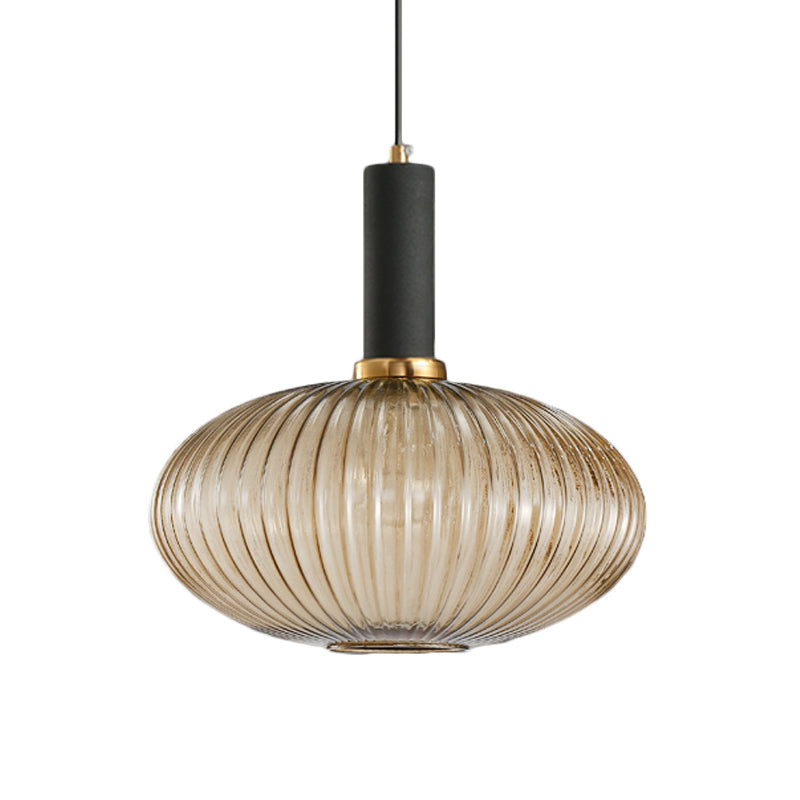 Black/Gold Cylinder/Oval/Capsule Pendant Lamp Modernist 1 Light Grey/Green/Amber Ribbed Glass Ceiling Light Fixture for Kitchen Clearhalo 'Ceiling Lights' 'Glass shade' 'Glass' 'Modern Pendants' 'Modern' 'Pendant Lights' 'Pendants' Lighting' 598365