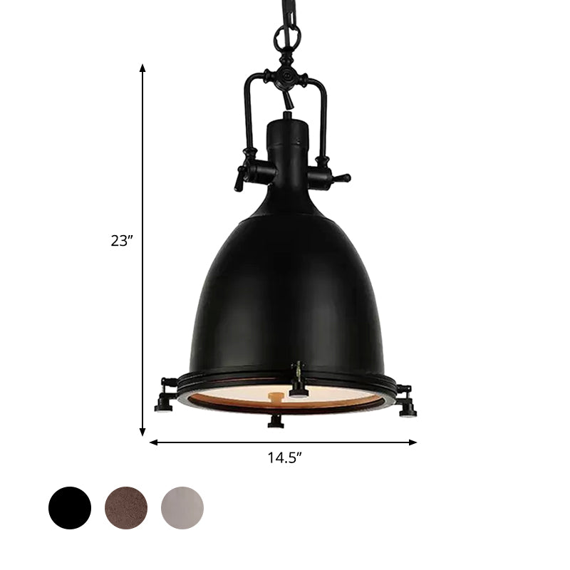 Industrial Domed Pendant Lamp 1 Light Metal Ceiling Light Fixture in Black/Silver/Rust with Hanging Chain for Bar Clearhalo 'Art Deco Pendants' 'Black' 'Cast Iron' 'Ceiling Lights' 'Ceramic' 'Crystal' 'Industrial Pendants' 'Industrial' 'Metal' 'Middle Century Pendants' 'Pendant Lights' 'Pendants' 'Rustic Pendants' 'Tiffany' Lighting' 598416