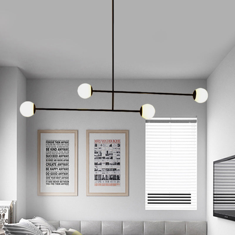 Black Linear Chandelier Light Modern Style 4 Heads Metal Pendant Lamp with Ball Glass Shade for Dining Room Clearhalo 'Ceiling Lights' 'Chandeliers' 'Modern Chandeliers' 'Modern' Lighting' 598454