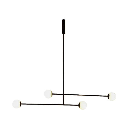 Black Linear Chandelier Light Modern Style 4 Heads Metal Pendant Lamp with Ball Glass Shade for Dining Room Clearhalo 'Ceiling Lights' 'Chandeliers' 'Modern Chandeliers' 'Modern' Lighting' 598456