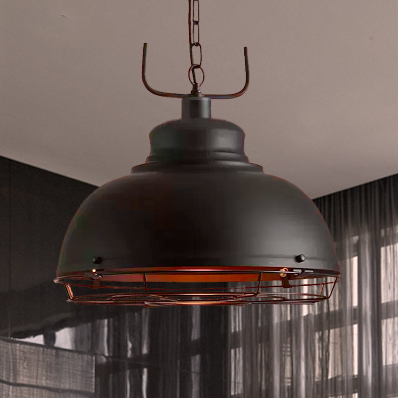 12"/14"/16" Dia 1 Light Pendant Light with Handle/Dome Shade Metallic Vintage Style Dining Room Hanging Lamp in Black/Rust Black With Handle Clearhalo 'Art Deco Pendants' 'Black' 'Cast Iron' 'Ceiling Lights' 'Ceramic' 'Crystal' 'Industrial Pendants' 'Industrial' 'Metal' 'Middle Century Pendants' 'Pendant Lights' 'Pendants' 'Rustic Pendants' 'Tiffany' Lighting' 598593