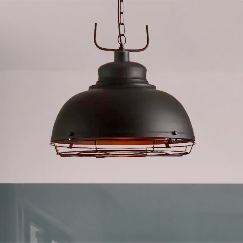 12"/14"/16" Dia 1 Light Pendant Light with Handle/Dome Shade Metallic Vintage Style Dining Room Hanging Lamp in Black/Rust Clearhalo 'Art Deco Pendants' 'Black' 'Cast Iron' 'Ceiling Lights' 'Ceramic' 'Crystal' 'Industrial Pendants' 'Industrial' 'Metal' 'Middle Century Pendants' 'Pendant Lights' 'Pendants' 'Rustic Pendants' 'Tiffany' Lighting' 598594