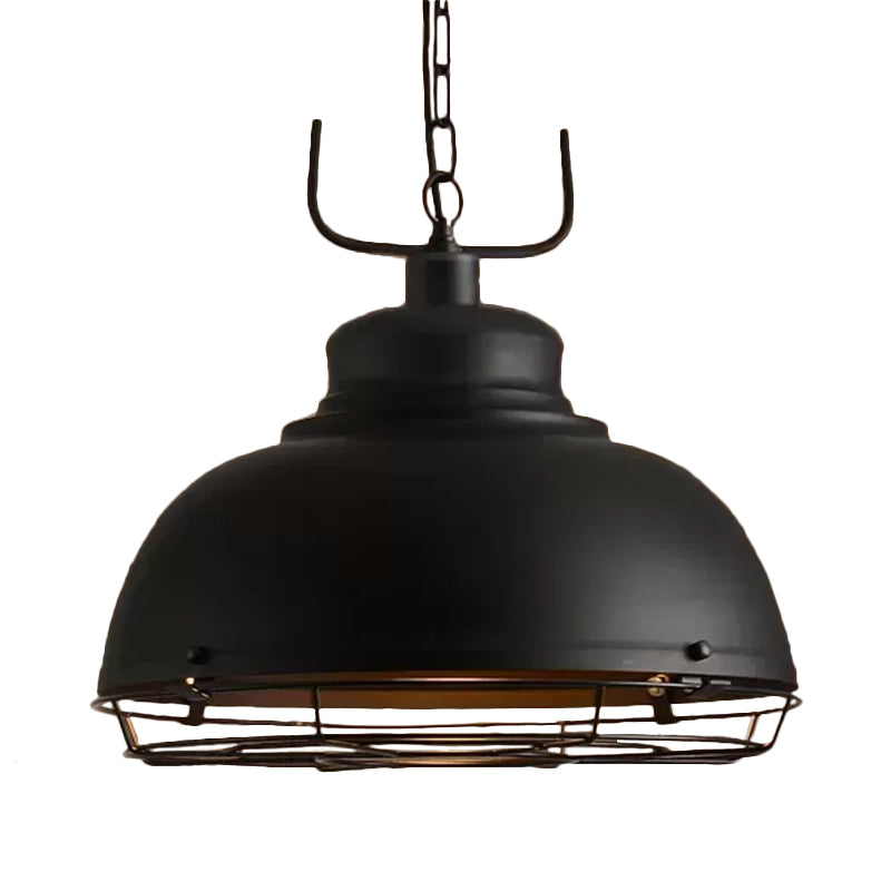 12"/14"/16" Dia 1 Light Pendant Light with Handle/Dome Shade Metallic Vintage Style Dining Room Hanging Lamp in Black/Rust Clearhalo 'Art Deco Pendants' 'Black' 'Cast Iron' 'Ceiling Lights' 'Ceramic' 'Crystal' 'Industrial Pendants' 'Industrial' 'Metal' 'Middle Century Pendants' 'Pendant Lights' 'Pendants' 'Rustic Pendants' 'Tiffany' Lighting' 598595