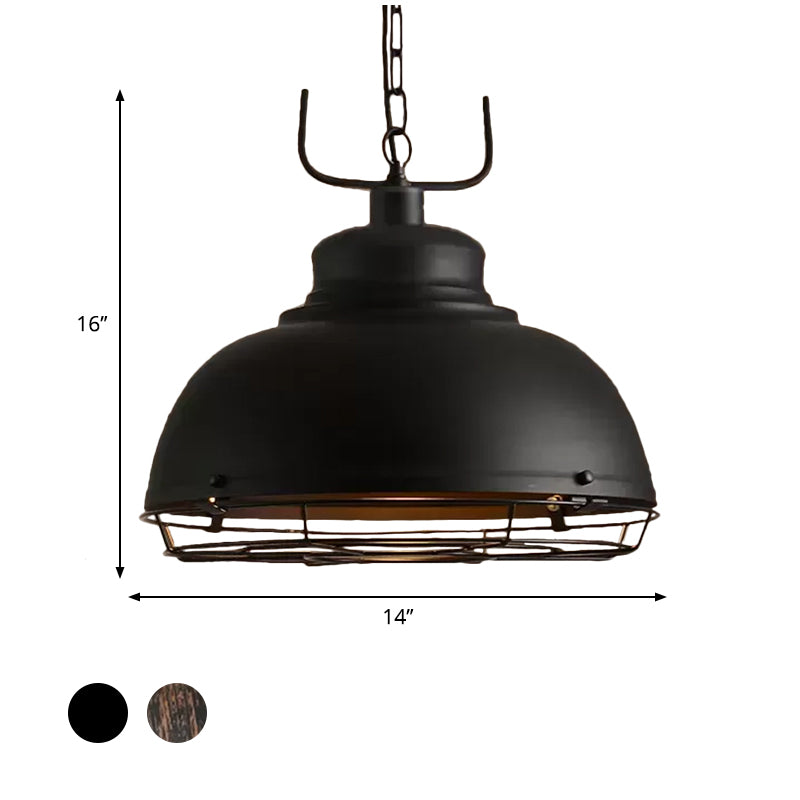 12"/14"/16" Dia 1 Light Pendant Light with Handle/Dome Shade Metallic Vintage Style Dining Room Hanging Lamp in Black/Rust Clearhalo 'Art Deco Pendants' 'Black' 'Cast Iron' 'Ceiling Lights' 'Ceramic' 'Crystal' 'Industrial Pendants' 'Industrial' 'Metal' 'Middle Century Pendants' 'Pendant Lights' 'Pendants' 'Rustic Pendants' 'Tiffany' Lighting' 598596