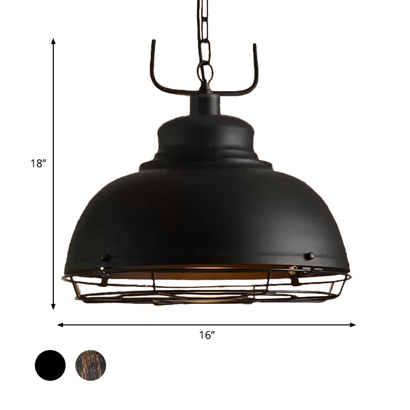 12"/14"/16" Dia 1 Light Pendant Light with Handle/Dome Shade Metallic Vintage Style Dining Room Hanging Lamp in Black/Rust Clearhalo 'Art Deco Pendants' 'Black' 'Cast Iron' 'Ceiling Lights' 'Ceramic' 'Crystal' 'Industrial Pendants' 'Industrial' 'Metal' 'Middle Century Pendants' 'Pendant Lights' 'Pendants' 'Rustic Pendants' 'Tiffany' Lighting' 598597
