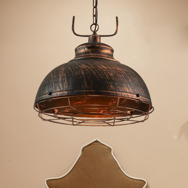 12"/14"/16" Dia 1 Light Pendant Light with Handle/Dome Shade Metallic Vintage Style Dining Room Hanging Lamp in Black/Rust Rust With Handle Clearhalo 'Art Deco Pendants' 'Black' 'Cast Iron' 'Ceiling Lights' 'Ceramic' 'Crystal' 'Industrial Pendants' 'Industrial' 'Metal' 'Middle Century Pendants' 'Pendant Lights' 'Pendants' 'Rustic Pendants' 'Tiffany' Lighting' 598598