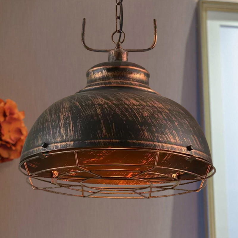 12"/14"/16" Dia 1 Light Pendant Light with Handle/Dome Shade Metallic Vintage Style Dining Room Hanging Lamp in Black/Rust Clearhalo 'Art Deco Pendants' 'Black' 'Cast Iron' 'Ceiling Lights' 'Ceramic' 'Crystal' 'Industrial Pendants' 'Industrial' 'Metal' 'Middle Century Pendants' 'Pendant Lights' 'Pendants' 'Rustic Pendants' 'Tiffany' Lighting' 598599