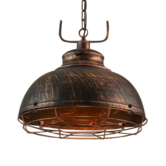 12"/14"/16" Dia 1 Light Pendant Light with Handle/Dome Shade Metallic Vintage Style Dining Room Hanging Lamp in Black/Rust Clearhalo 'Art Deco Pendants' 'Black' 'Cast Iron' 'Ceiling Lights' 'Ceramic' 'Crystal' 'Industrial Pendants' 'Industrial' 'Metal' 'Middle Century Pendants' 'Pendant Lights' 'Pendants' 'Rustic Pendants' 'Tiffany' Lighting' 598600