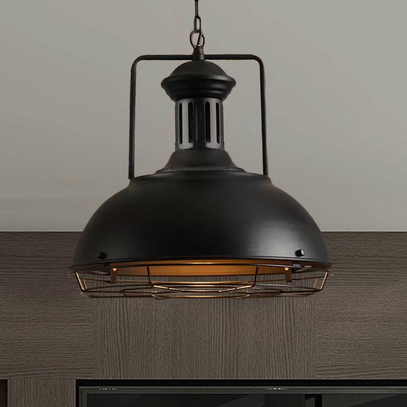 12"/14"/16" Dia 1 Light Pendant Light with Handle/Dome Shade Metallic Vintage Style Dining Room Hanging Lamp in Black/Rust Clearhalo 'Art Deco Pendants' 'Black' 'Cast Iron' 'Ceiling Lights' 'Ceramic' 'Crystal' 'Industrial Pendants' 'Industrial' 'Metal' 'Middle Century Pendants' 'Pendant Lights' 'Pendants' 'Rustic Pendants' 'Tiffany' Lighting' 598602