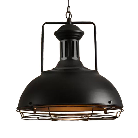 12"/14"/16" Dia 1 Light Pendant Light with Handle/Dome Shade Metallic Vintage Style Dining Room Hanging Lamp in Black/Rust Clearhalo 'Art Deco Pendants' 'Black' 'Cast Iron' 'Ceiling Lights' 'Ceramic' 'Crystal' 'Industrial Pendants' 'Industrial' 'Metal' 'Middle Century Pendants' 'Pendant Lights' 'Pendants' 'Rustic Pendants' 'Tiffany' Lighting' 598603