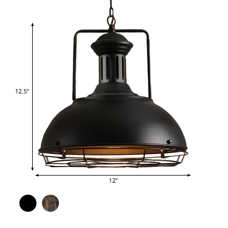 12"/14"/16" Dia 1 Light Pendant Light with Handle/Dome Shade Metallic Vintage Style Dining Room Hanging Lamp in Black/Rust Clearhalo 'Art Deco Pendants' 'Black' 'Cast Iron' 'Ceiling Lights' 'Ceramic' 'Crystal' 'Industrial Pendants' 'Industrial' 'Metal' 'Middle Century Pendants' 'Pendant Lights' 'Pendants' 'Rustic Pendants' 'Tiffany' Lighting' 598604